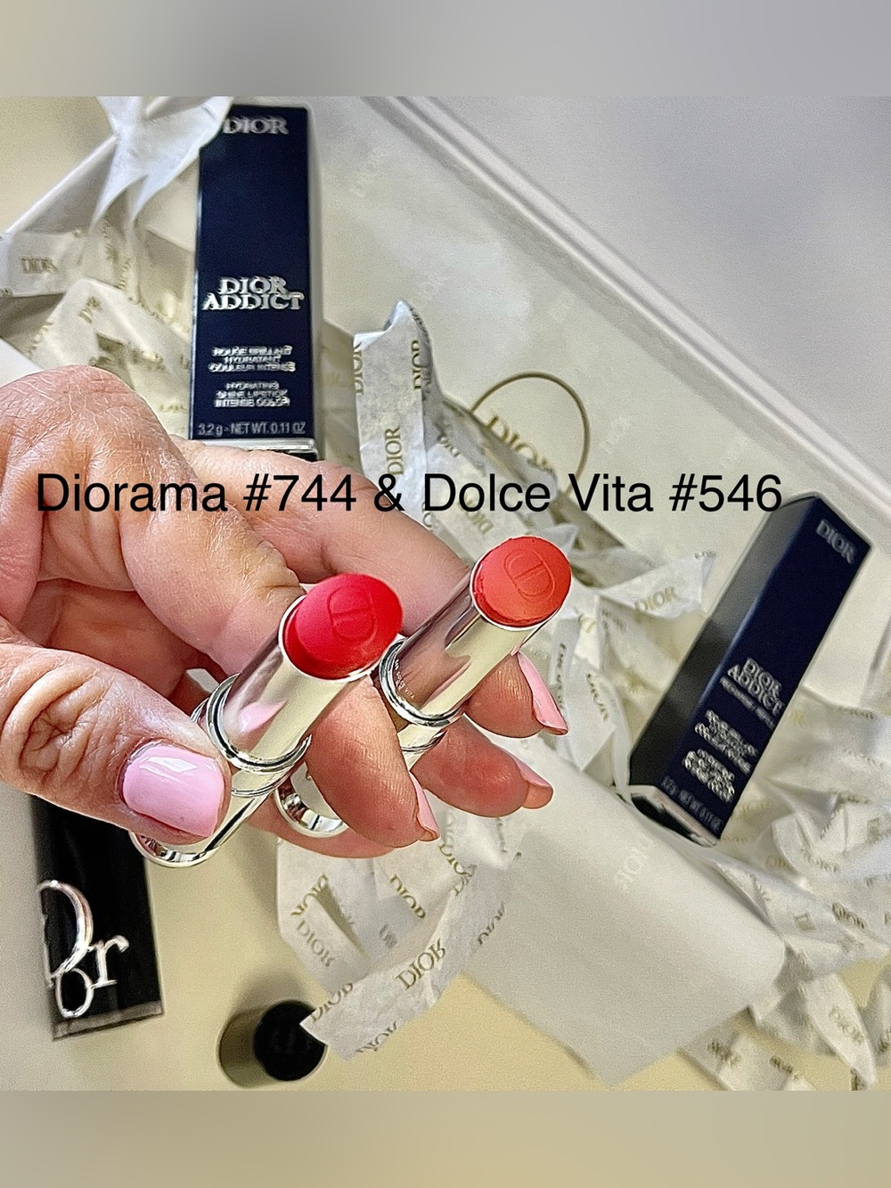 2 Dior Addict Shine Lipsticks IntenseColors DolceVita &Diorama BlackCase+GiftBox